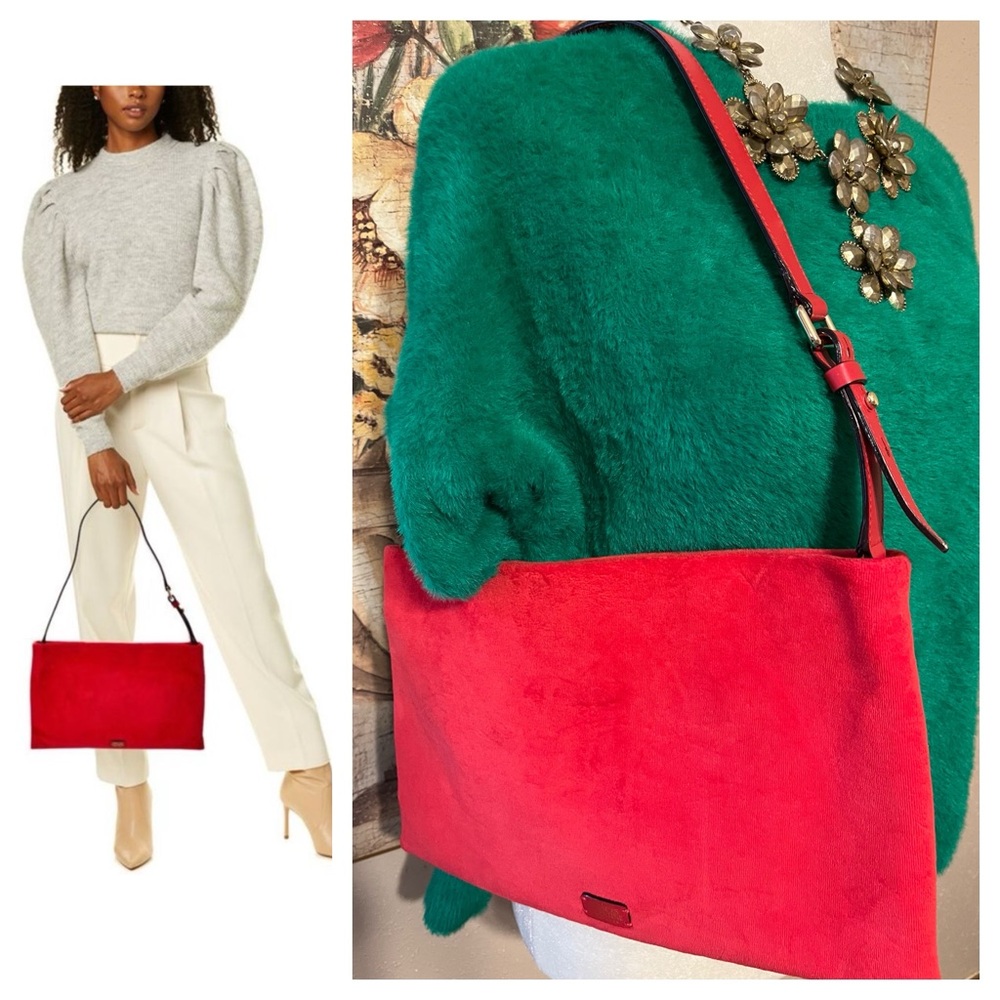 Frances Valentine Pooch Red Velour Shoulder Bag